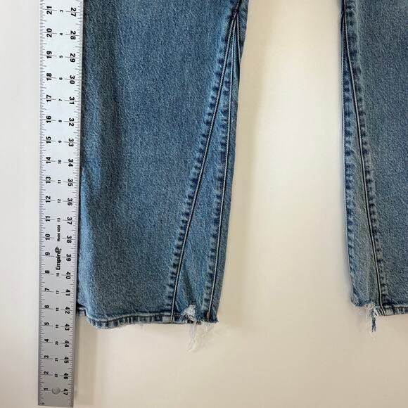Express Medium Wash Rigid Denim Mid Rise Baggy Bootcut Jeans Womens 8 - Picture 13 of 14